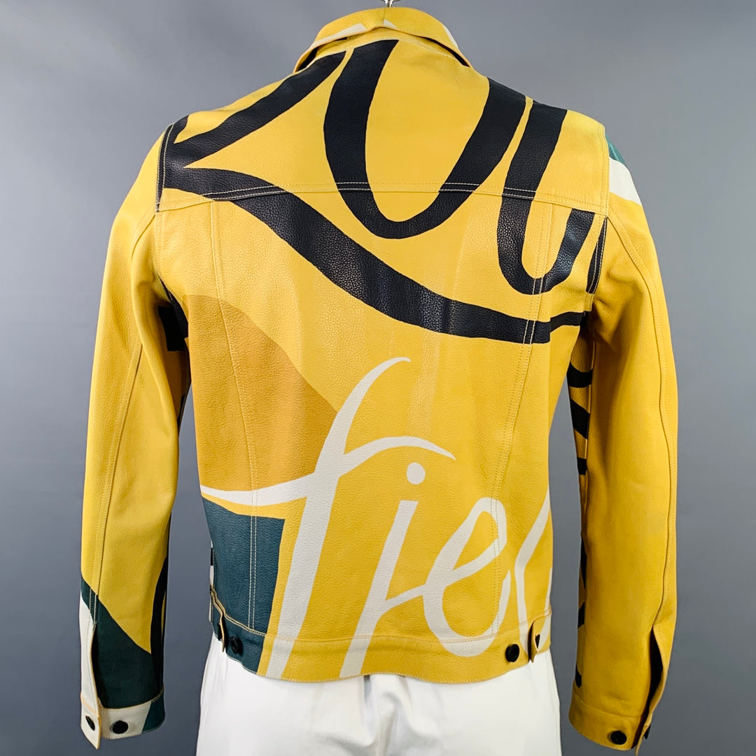 BURBERRY PRORSUM SS15 Size 42 Yellow Black Book Cover Print Leather Jacket