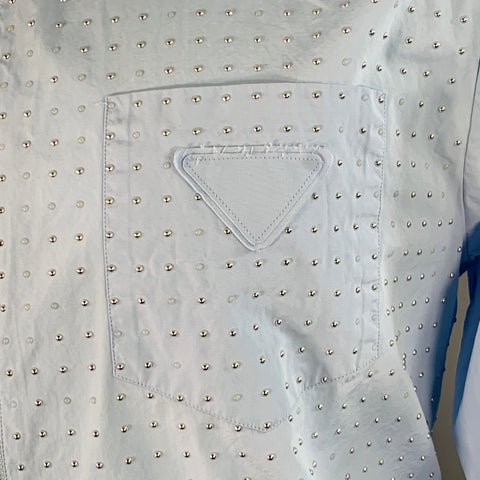 PRADA Size M Blue Silver Studded Cotton Zip Up Blouson Jacket
