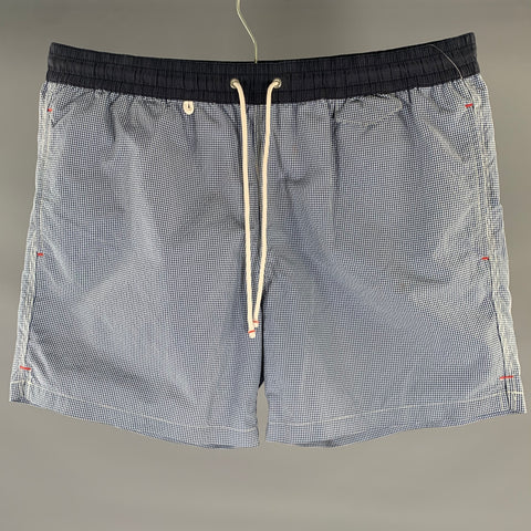 CUISSE DE GRENOUILLE Size M Navy White Blue Checkered Drawstring Swim Trunks