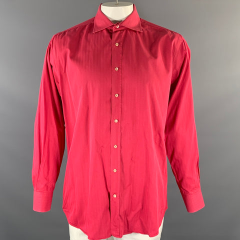 ETRO Size XL Red Magenta Herringbone Spread Collar Long Sleeve Shirt