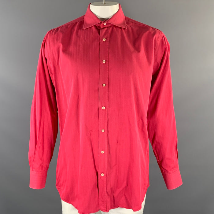 ETRO Size XL Red Magenta Herringbone Spread Collar Long Sleeve Shirt