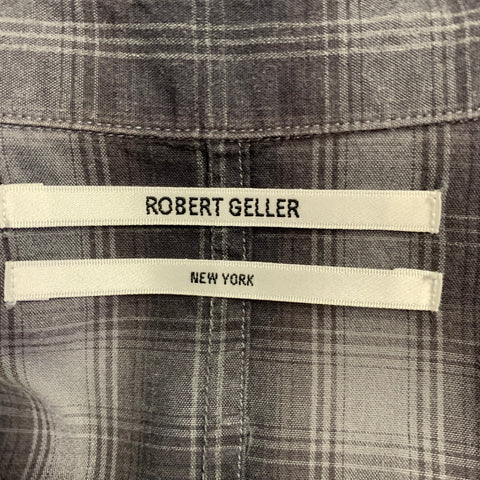 ROBERT GELLER Size S Grey Charcoal Plaid Cotton Spread Collar Long Sleeve Shirt