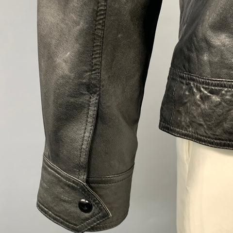 ALLSAINTS Size XL Colt Black Sheepskin Leather Bomber Jacket