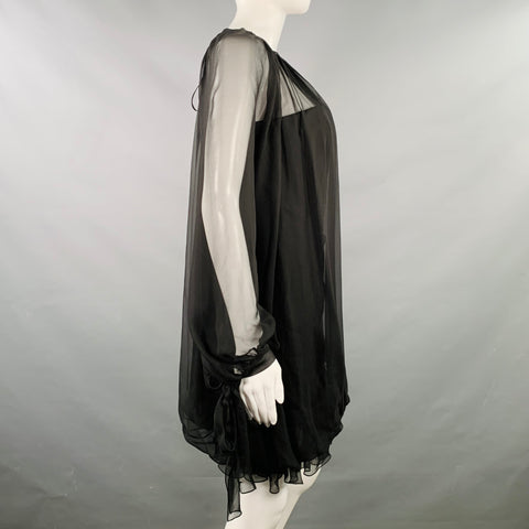 ALBERTA FERRETTI Size 4 Black Silk Ruffled Bishop Sleeve Mini Dress