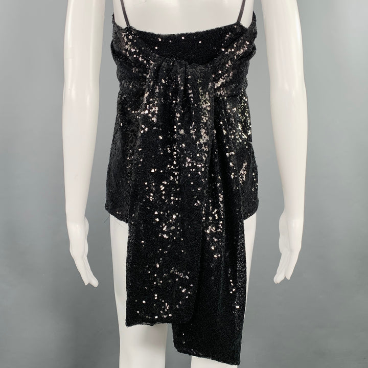 PRABAL GURUNG Size 0 Black Polyester Sequined Draped Dress Top