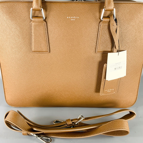 SANDRO -H19 Downtown Large- Brown Textured Leather Briefcase