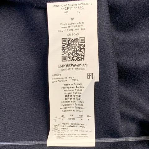 Chemise à manches longues EMPORIO ARMANI en laine mélangée bleu marine, taille S