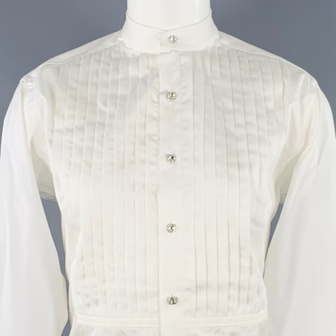 RALPH LAUREN Size 4 White Cotton Pleated Collarless Dress Top