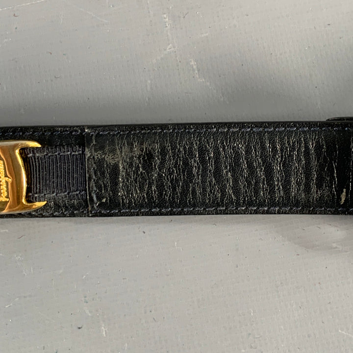 SALVATORE FERRAGAMO Size 29 Black Gold Logo Leather Belt