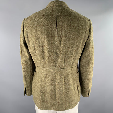 RALPH LAUREN Size 42 Green Brown Window Pane Wool Linen Silk Sport Coat