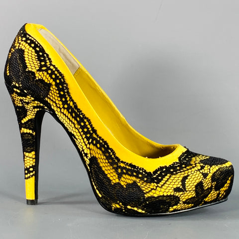 MARCO SANTI Size 6.5 Victoria Black Yellow Lace Stiletto Pumps