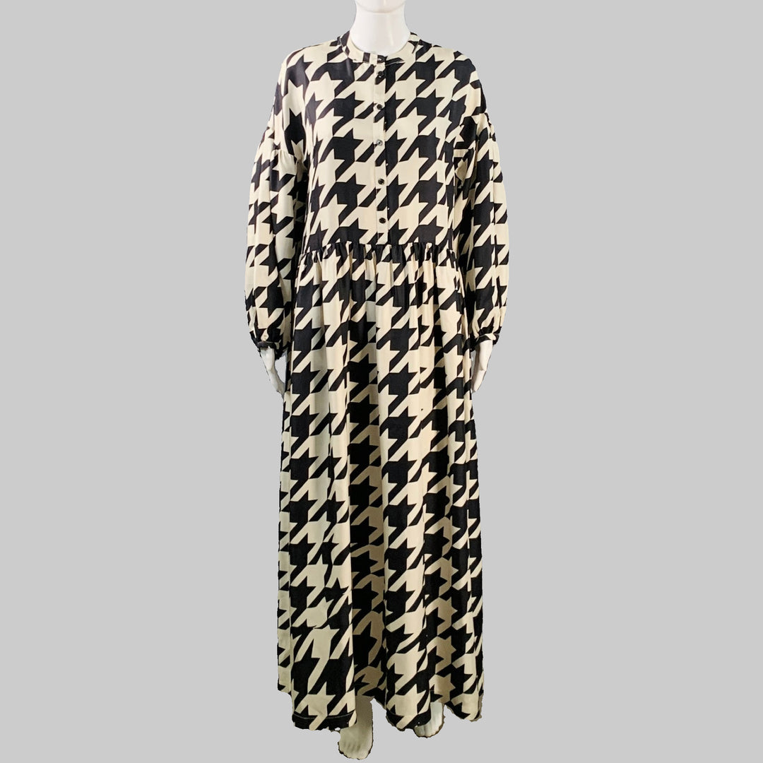 CREATURES of COMFORT Size 4 Black Beige Silk Twill Houndstooth Collarless A-Line Dress