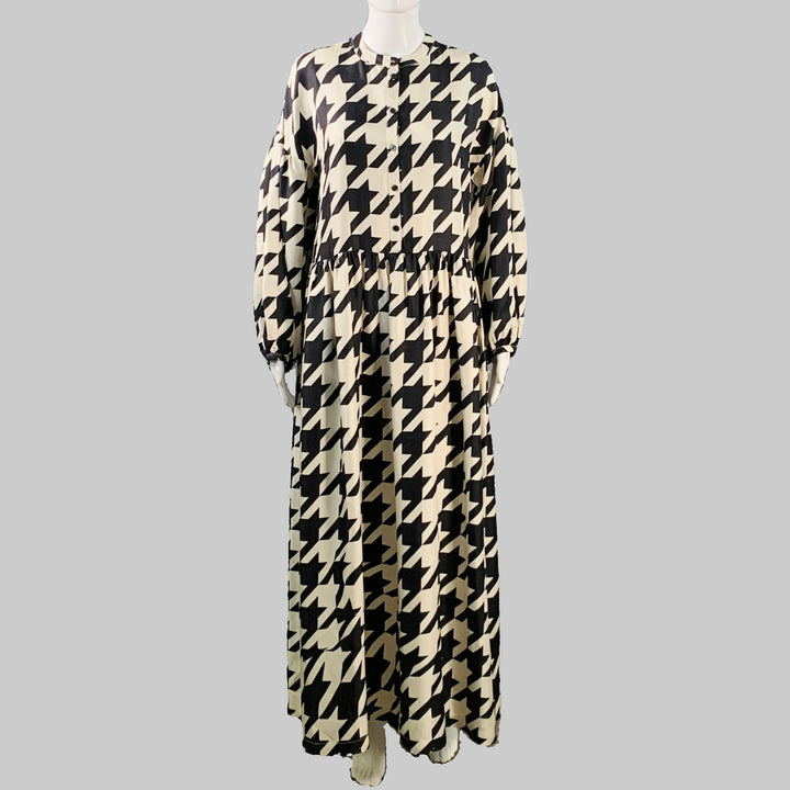 CREATURES of COMFORT Size 4 Black Beige Silk Twill Houndstooth Collarless A-Line Dress