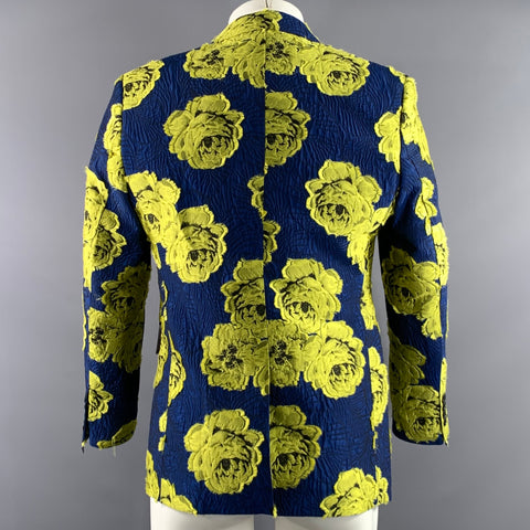 TAILORED RECREATION Chest Size 36 Blue Yellow Jacquard Tuxedo Sport Coat