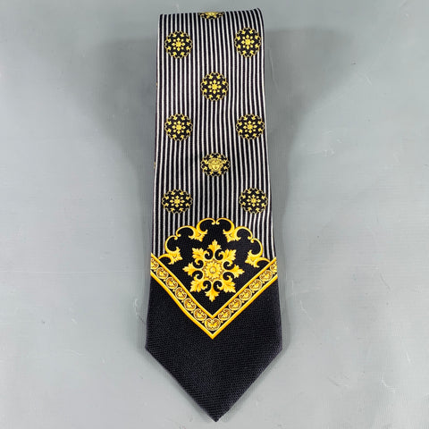 GIANNI VERSACE Black Gold Medusa Heads Silk Tie