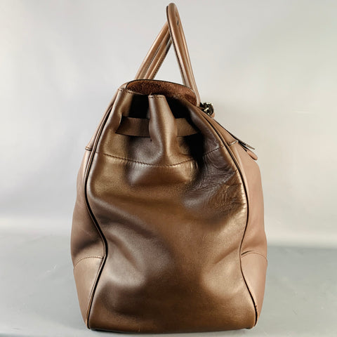 BRUNELLO CUCINELLI Chocolate Brown Leather Clasp Weekender Bag