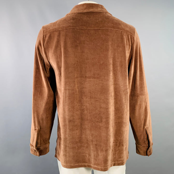 TODD SNYDER Size L Brown Cotton Blend Velvet Button Up Long Sleeve Shirt