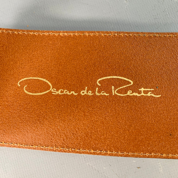 OSCAR DE LA RENTA Size M Brown Silver Leather Wrap Belt