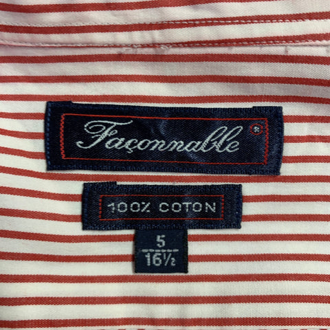 FACONNABLE Size L White Red Stripe Cotton One Pocket Long Sleeve Shirt