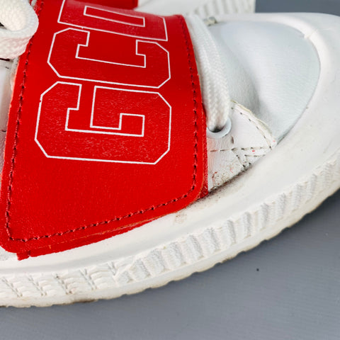 GCDS Size 9 White Red Black Leather Logo Low Top Platform Sneakers