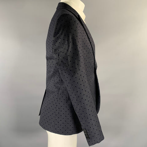 EMPORIO ARMANI Size 40 Navy Polka Dot Wool Blend Peak Lapel Sport Coat