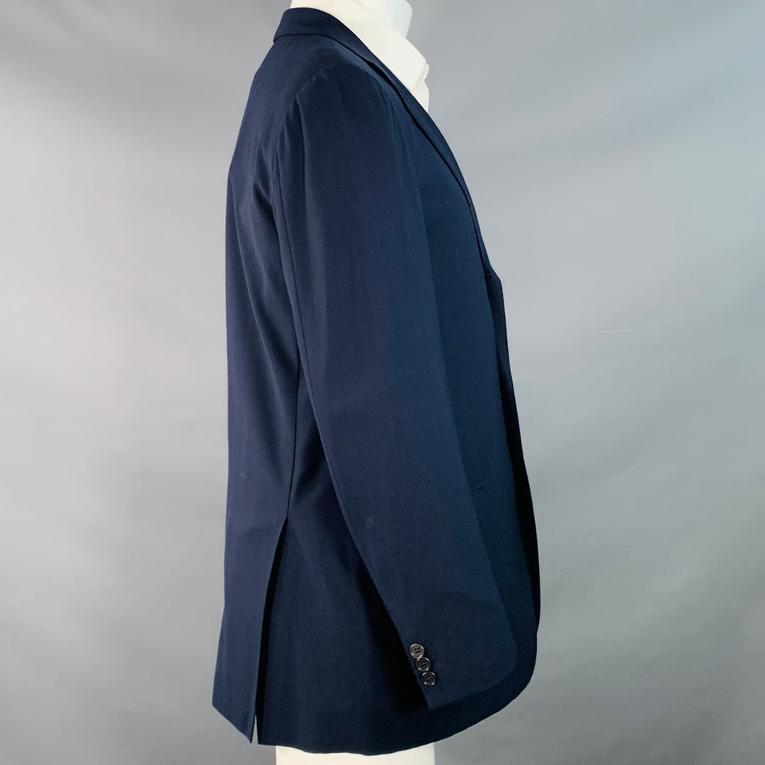 KITON Size 40 Navy Wool Notch Lapel Three Button Sport Coat