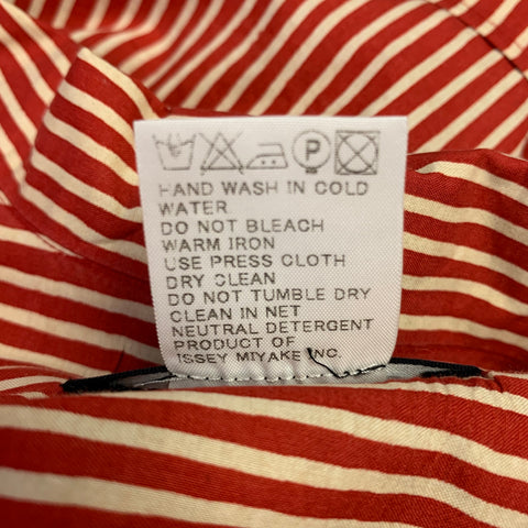 ISSEY MIYAKE Size XL Red White Stripe Cotton One Pocket Short Sleeve Shirt
