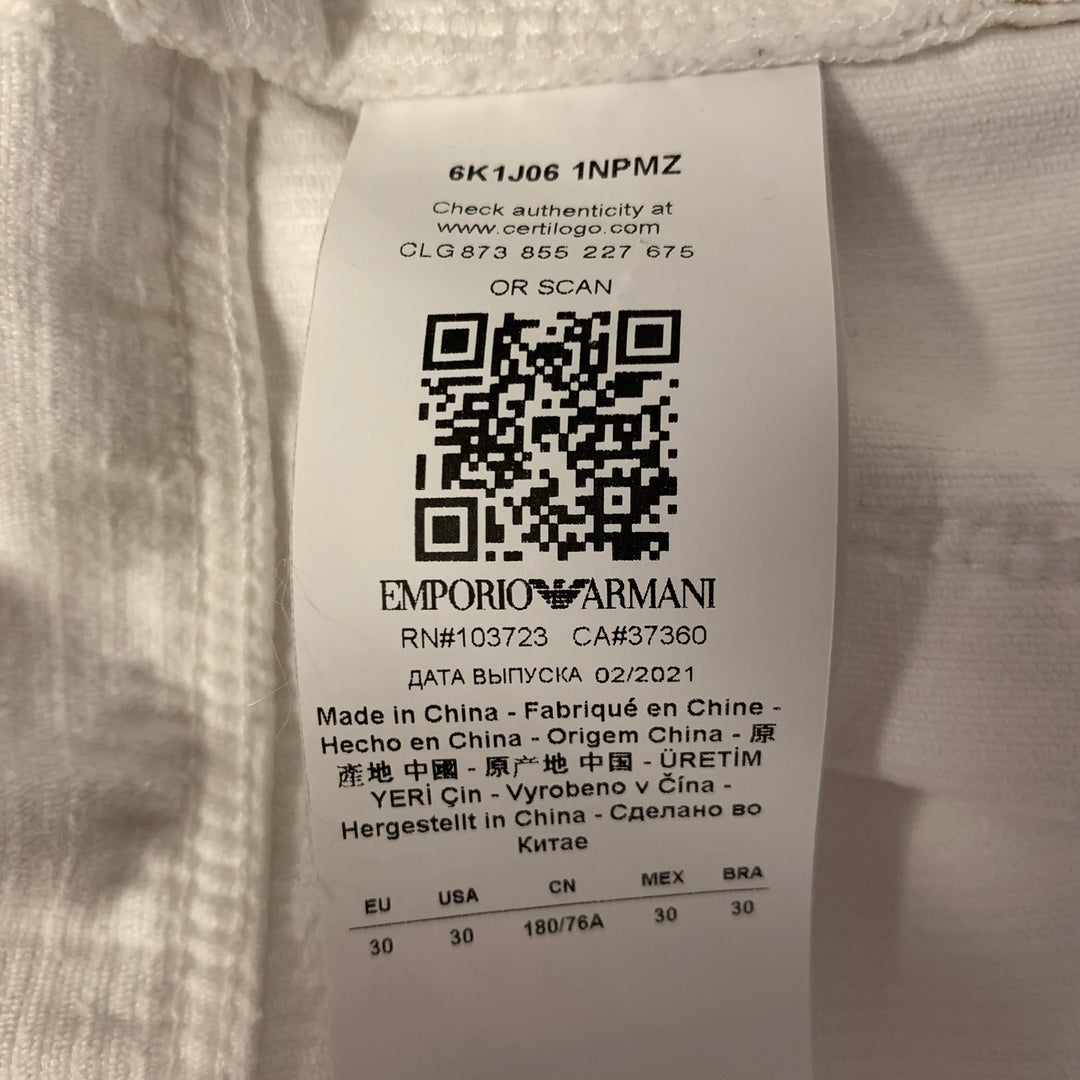 EMPORIO ARMANI Size 30 White Corduroy Cotton Elastane Casual Pants