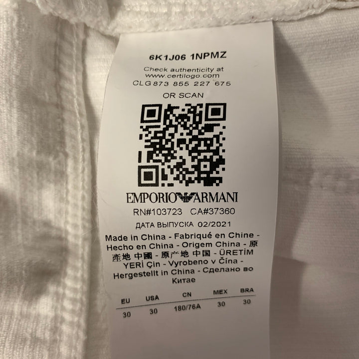 EMPORIO ARMANI Size 30 White Corduroy Cotton Elastane Casual Pants