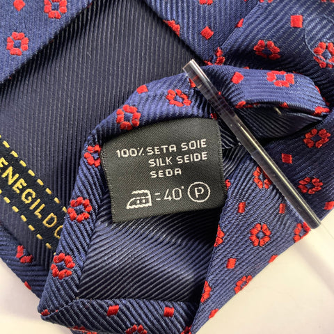 ERMENEGILDO ZEGN Navy Burgundy Foulard Silk Tie