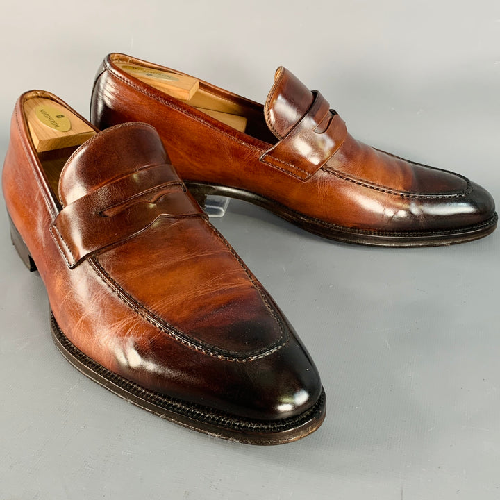 MAGNANNI Size 11 Brown Leather Penny Loafers