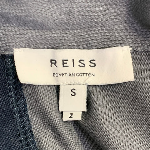 REISS Size S Ford Blue Charcoal Navy Color Block Cotton Open Collar Polo