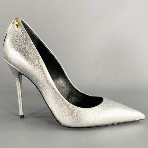 TOM FORD Size 8 Silver Gold Sheepskin Leather Metallic Pointed Toe Heels Pumps