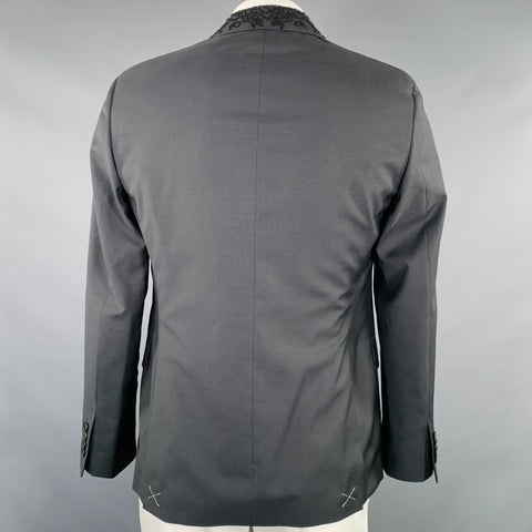 ETRO Size 42 Giacche Black Beaded Wool Notch Lapel Sport Coat