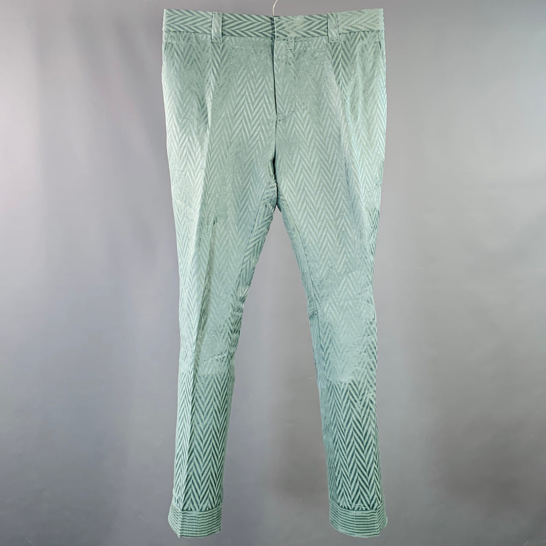 HAIDER ACKERMANN Size 32 Green Herringbone Jacquard Linen Silk Cropped Casual Pants