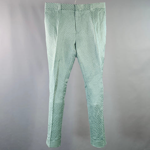 HAIDER ACKERMANN Size 32 Green Herringbone Jacquard Linen Silk Cropped Casual Pants