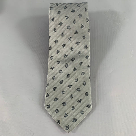 HERMES Grey Charcoal Floral Silk Jacquard Tie