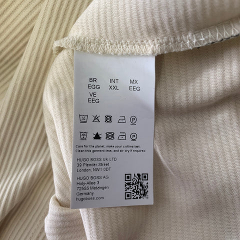 HUGO BOSS Size XL Cream Ribbed Cotton Henley Pullover