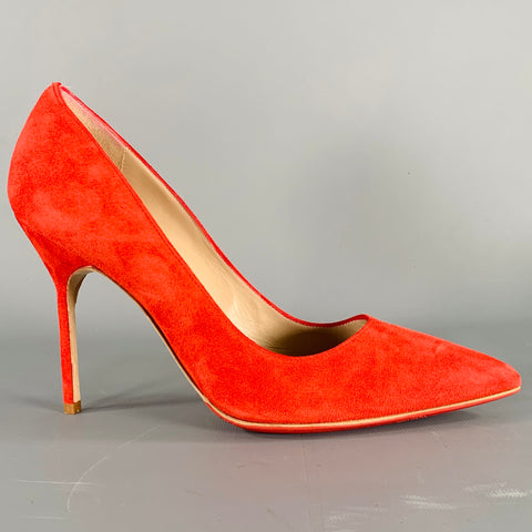 MANOLO BLAHNIK Size 6.5 Red Suede Pointed Toe Pumps