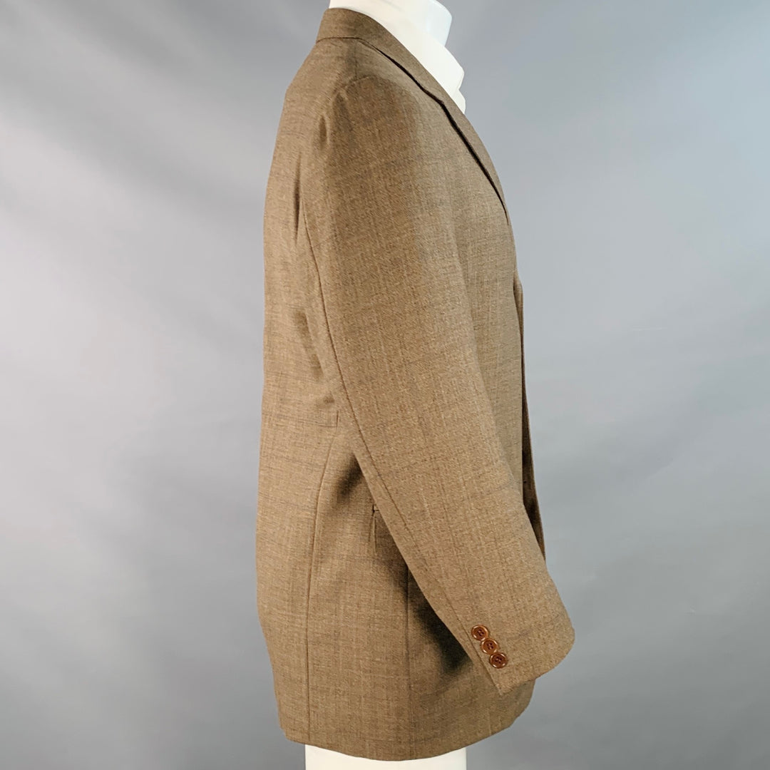 CANALI Size 40 Brown Blue Window Pane Wool Single Breasted Sport Coat