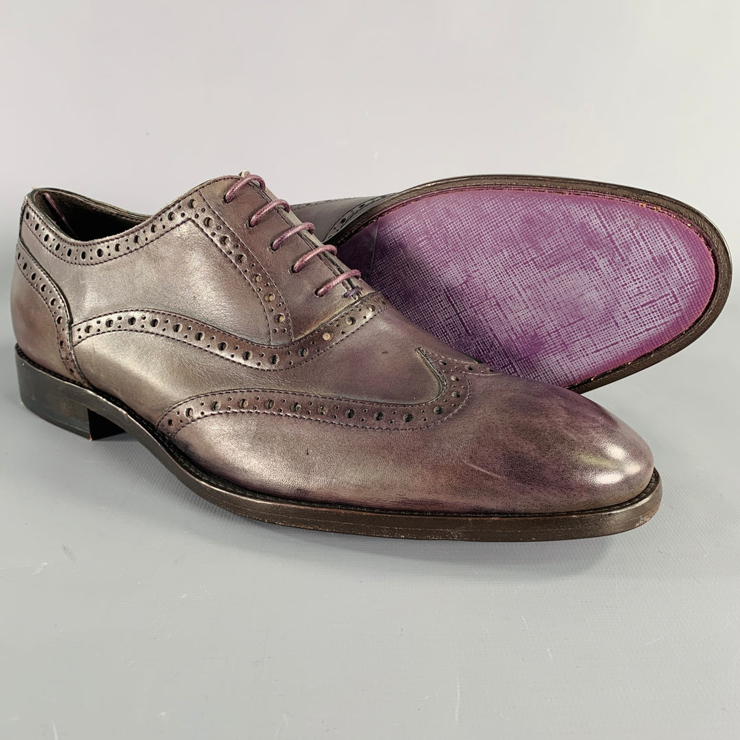 PAUL SMITH Size 9 Purple Perforated Leather Wingtip Lace-Up  display picture 1
