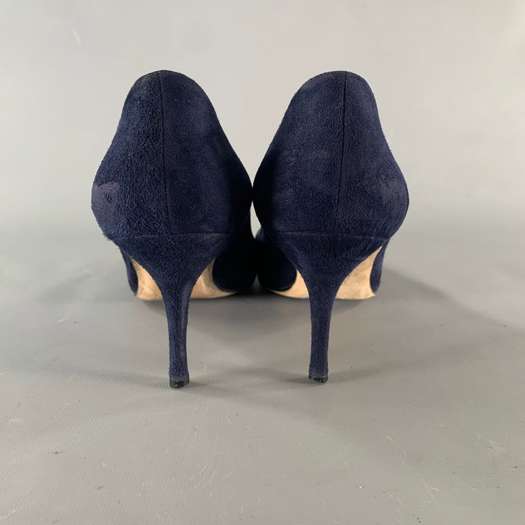 MANOLO BLAHNIK Size 8.5 Navy Suede Pointed Toe Pumps