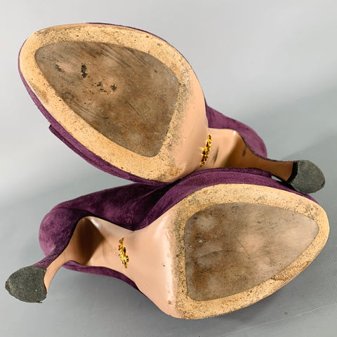 PRADA Size 7 Purple Plum Suede Cutout Sandals