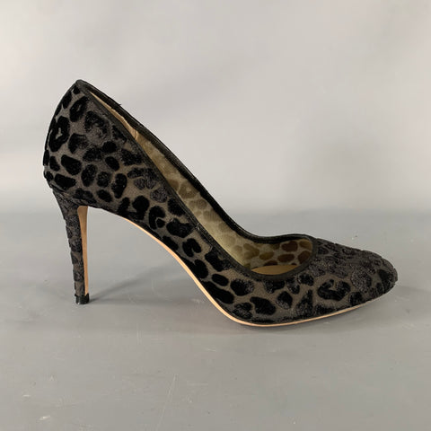 JIMMY CHOO Size 9 Black Devore Leopard Round Toe Pumps