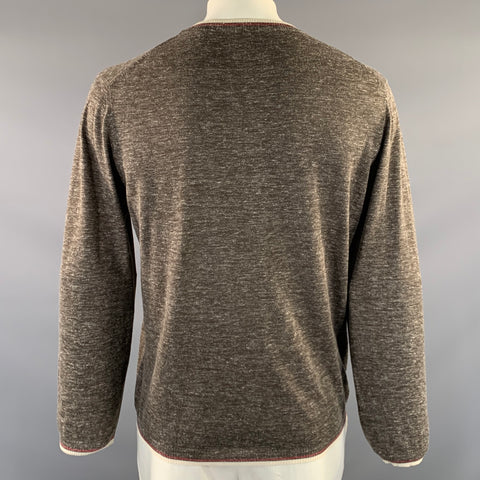 KITON Size XL Grey White Heather Silk Linen Crew Neck Pullover