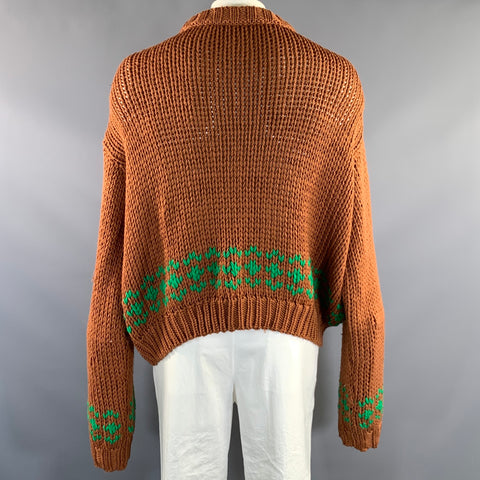 RAF SIMONS FW2017 Size M Brown Green Knitted Wool Crew Neck Sweater