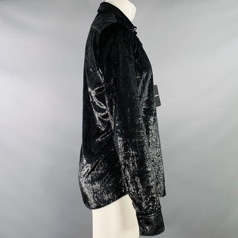 EMPORIO ARMANI Size M Black Metallic Polyester Blend Long Sleeve Shirt