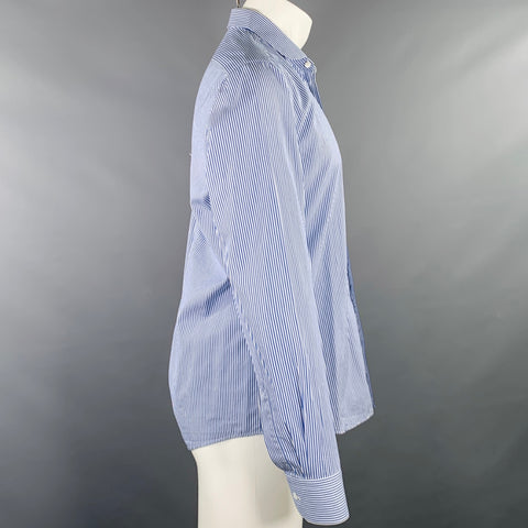 DRIES VAN NOTEN Size M Navy White Stripe Peter Pan Collar Long Sleeve Shirt