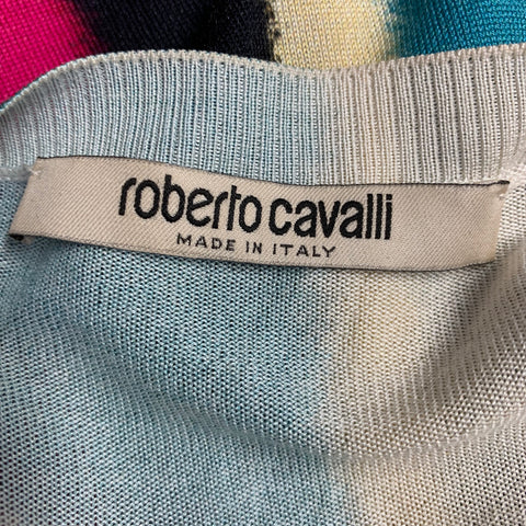 ROBERTO CAVALLI Size S Multi Color Watercolor Cardigan
