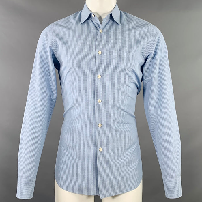 PRADA Size S Blue White Nailhead Cotton Button Up Long Sleeve Shirt